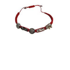 Red Cord Bracelet Elephant, Clover, Saint‎ Benedict Charms Adjustable anklet